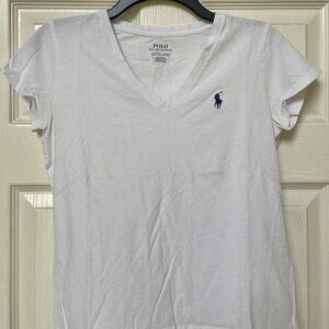 Polo Ralph Lauren Women's White V-Neck cotton T-Shirt Size S 100% Cotton